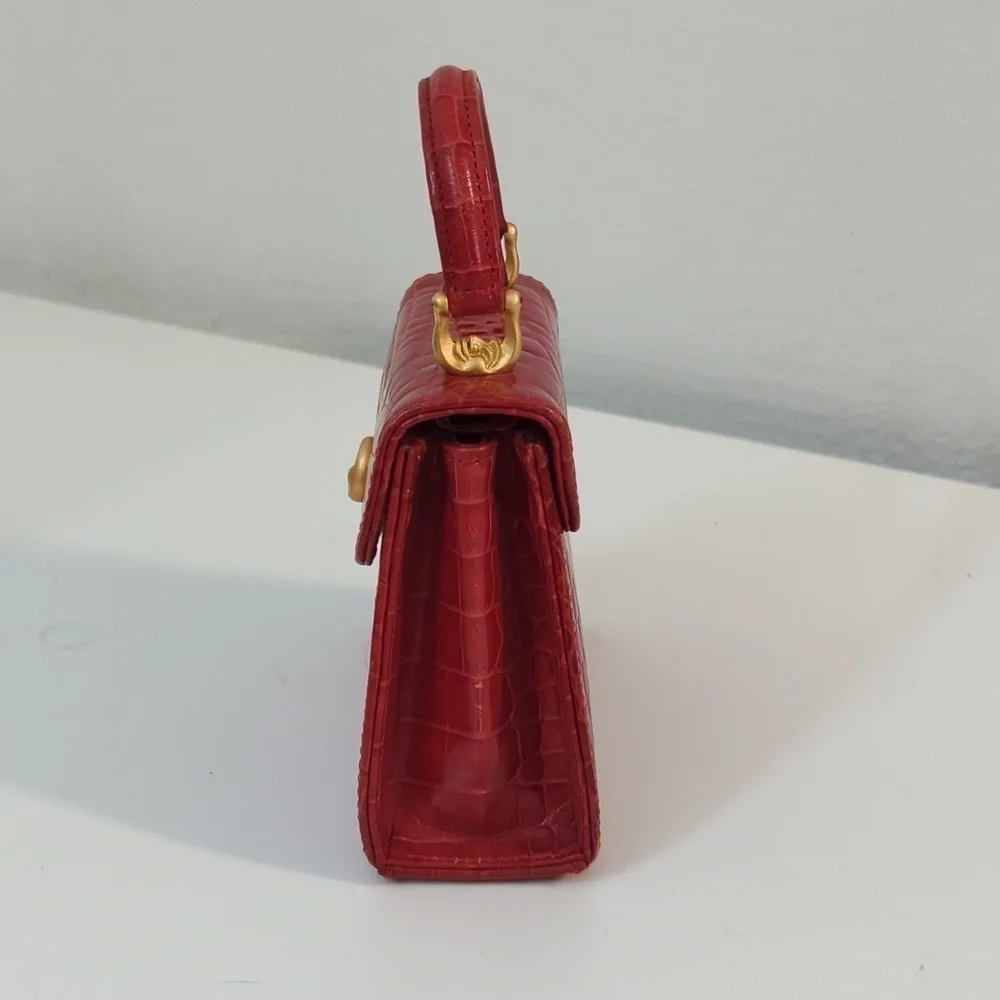 Vintage Vicenza Moon Face Mini Purse Crossbody Red leather retro astrology - Picture 6 of 14